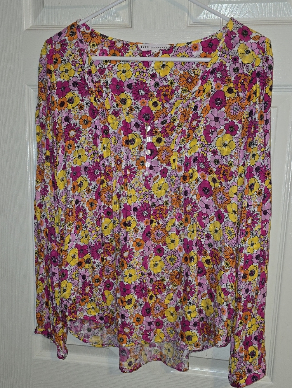 Lightweight Floral V-Neck Blouse in Pink, Yellowβ & Orange